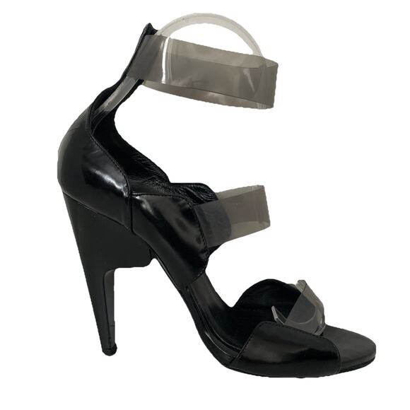 Pierre Hardy Shoes - PIERRE HARDY Sandal Black Patent Leather Clear PVC Open Toe Slim Heel 37.5